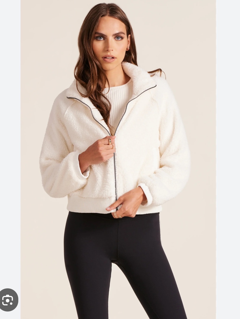 Bobi Los Angeles Cozy Zip-Front Fleece Jacket in Ivory mock